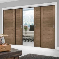 Pass-Easi Four Sliding Doors And Frame Kit - Sofia Walnut Veneer Door - Prefinished