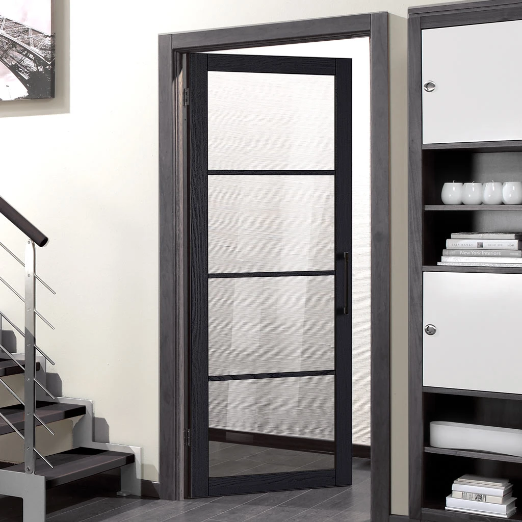 Soho 4 Pane Charcoal Internal Door - Clear Glass - Prefinished 1 Soho 4 Pane Charcoal Internal Door - Clear Glass - Prefinished