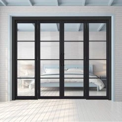 ThruEasi Room Divider - Soho 4 Pane Charcoal Clear Glass - Prefinished Double Doors With Double Sides