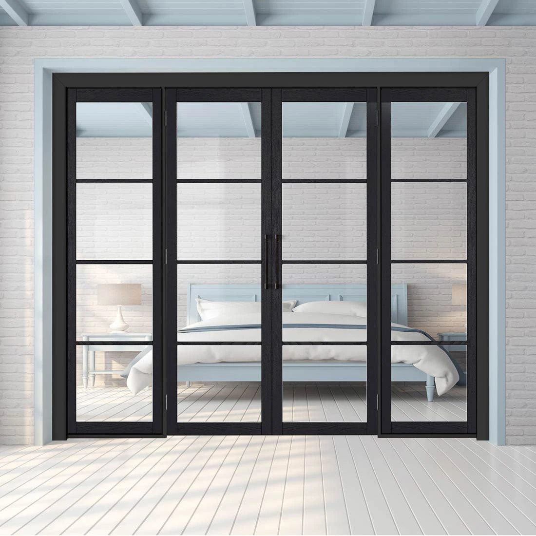 ThruEasi Room Divider - Soho 4 Pane Charcoal Clear Glass - Prefinished Double Doors With Double Sides 1 ThruEasi Room Divider - Soho 4 Pane Charcoal Clear Glass - Prefinished Double Doors With Double Sides