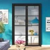 ThruEasi Room Divider - Soho 4 Pane Black Primed Clear Glass Unfinished Door With Single Side