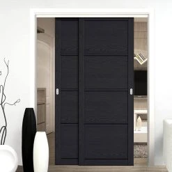 Pass-Easi Two Sliding Doors And Frame Kit - Soho 4 Panel Charcoal Door - Prefinished