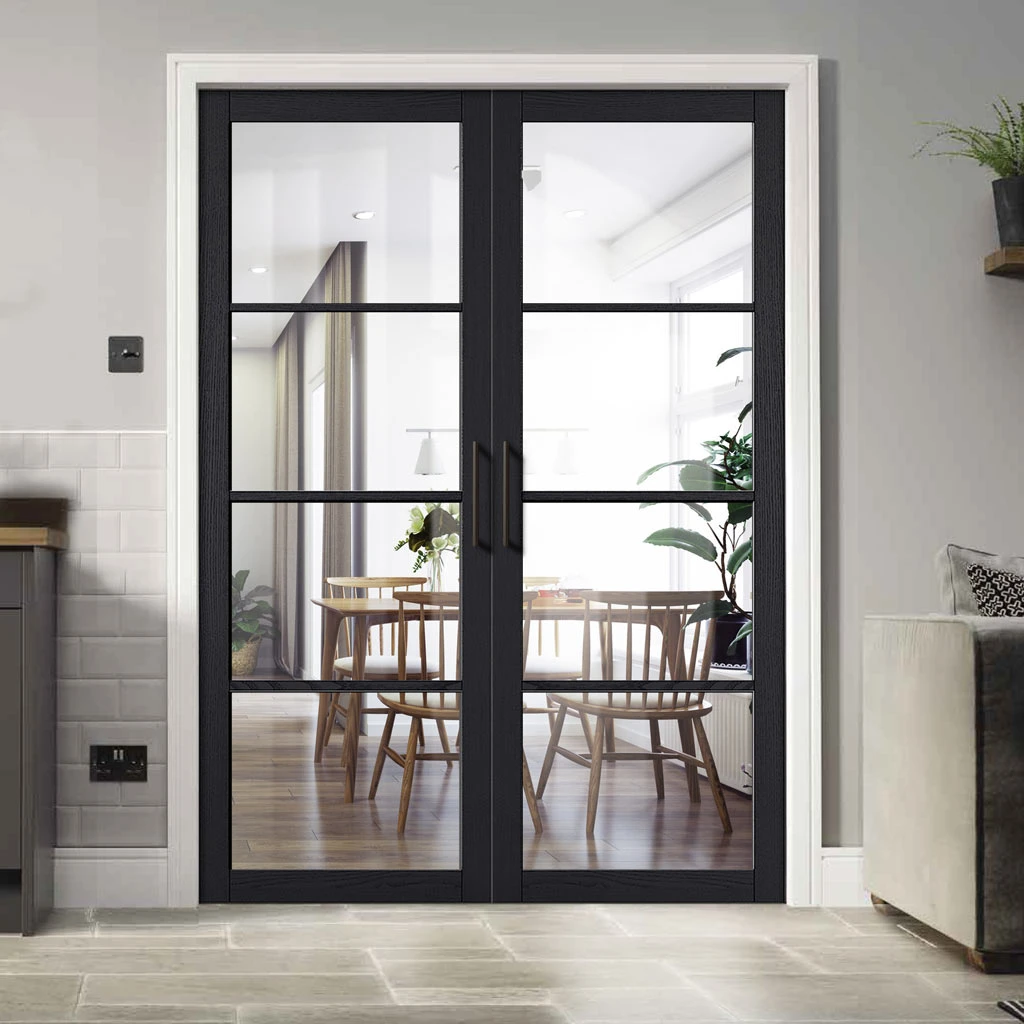 Soho 4 Pane Charcoal Internal Door Pair - Clear Glass - Prefinished 1 Soho 4 Pane Charcoal Internal Door Pair - Clear Glass - Prefinished