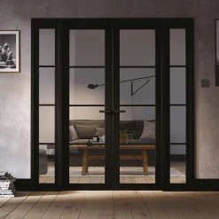 W6 Soho Room Divider Internal Door & Frame Kit - Clear Glass - Black Primed - 2031x1904mm Wide