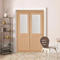 ThruEasi Room Divider - Belize Oak Door Silkscreen Etched Clear Glass Unfinished Door With Single Side