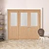 ThruEasi Room Divider - Belize Oak Double Doors Silkscreen Etched Clear Glass Unfinished Double Doors With Single Side