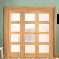 ThruEasi Room Divider - Contemporary Oak Double Doors Frosted Glass Prefinished Double Doors With Single Side