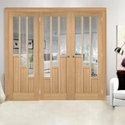ThruEasi Room Divider - Coventry Contemporary Oak Clear Glass Prefinished Double Doors With Single Side