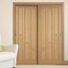 Pass-Easi Two Sliding Doors And Frame Kit - Coventry Contemporary Oak Panel Door - Unfinished