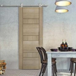 Sirius Tubular Stainless Steel Sliding Track & Edmonton Light Grey Door - Prefinished