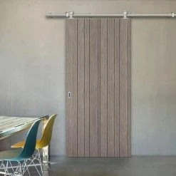 Sirius Tubular Stainless Steel Sliding Track & Laminate Montreal Light Grey Door - Prefinished