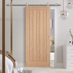 Sirius Tubular Stainless Steel Sliding Track & Belize Oak Door - Prefinished