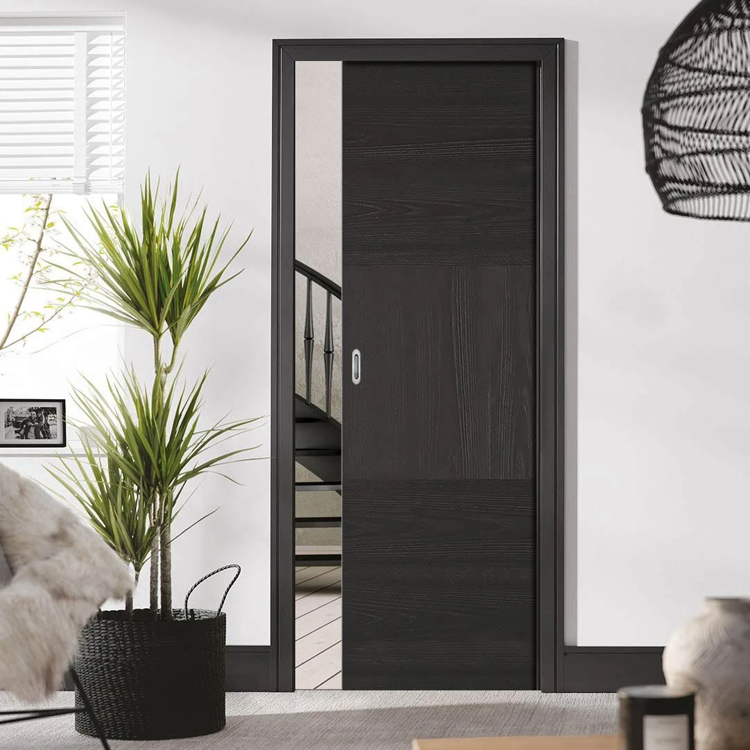 Bespoke Tres Charcoal Black Flush Single Pocket Door - Prefinished 1 Bespoke Tres Charcoal Black Flush Single Pocket Door - Prefinished