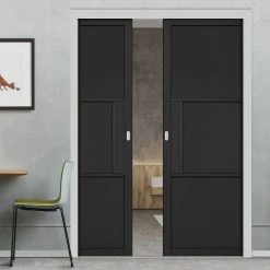 Tribeca 3 Panel Black Primed Double Evokit Pocket Doors