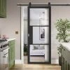 Top Mounted Black Sliding Track & Door - Tribeca 3 Pane Black Primed Door - Clear Glass