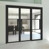 ThruEasi Room Divider - Tribeca 3 Pane Black Primed Clear Glass Unfinished Double Doors With Single Side