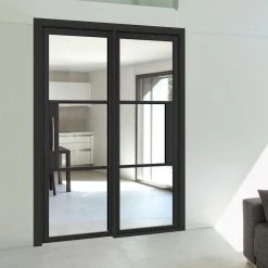 ThruEasi Room Divider - Tribeca 3 Pane Black Primed Clear Glass Unfinished Door With Single Side