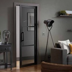 Tribeca 3 Pane Black Primed Internal Door - Tinted Glass