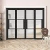ThruEasi Room Divider - Tribeca 3 Pane Black Primed Clear Reeded Glass Unfinished Double Doors With Double Sides
