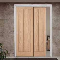 Pass-Easi Two Sliding Doors And Frame Kit - Belize Oak Door - Prefinished