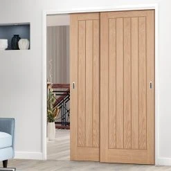 Pass-Easi Two Sliding Doors And Frame Kit - Belize Oak Door - Unfinished