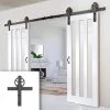 Double Sliding Door & Wagon Wheel Black Track - Utah 3 Pane Doors - Clear Glass - White Primed