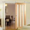 Top Mounted Stainless Steel Sliding Track & Door - Utah 3 Pane Oak Door - Frosted Glass - Prefinished