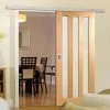 Premium Single Sliding Door & Wall Track - Utah 3 Pane Oak Door - Frosted Glass - Prefinished