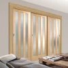 Pass-Easi Three Sliding Doors And Frame Kit - Utah 3 Pane Oak Door - Frosted Glass - Unfinished