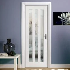 Utah 3 Panel Internal Door - Clear Glass - White Primed