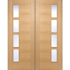 Vancouver Oak 4 Pane Internal Door Pair - Clear Glass Offset - Prefinished -LPD Door vancouver 1006 4l offset