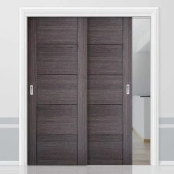 Pass-Easi Two Sliding Doors And Frame Kit - Vancouver Flush Ash Grey Door - Prefinished