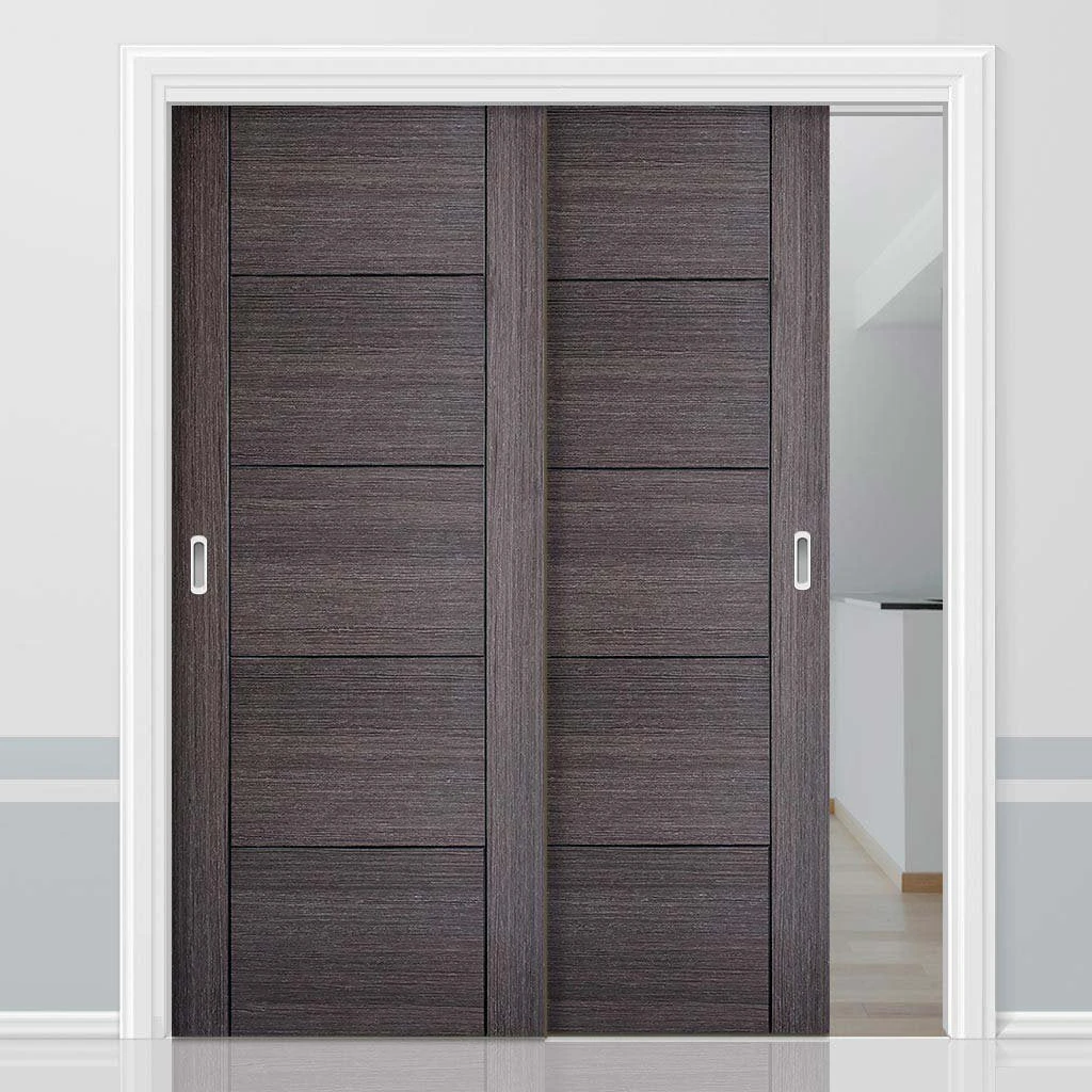 Pass-Easi Two Sliding Doors And Frame Kit - Vancouver Flush Ash Grey Door - Prefinished 1 Pass-Easi Two Sliding Doors And Frame Kit - Vancouver Flush Ash Grey Door - Prefinished