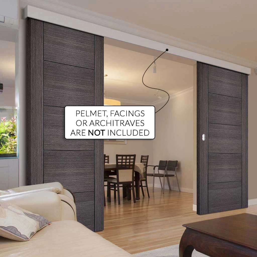 Double Sliding Door & Wall Track - Vancouver Flush Ash Grey Doors - Prefinished 2 Double Sliding Door & Wall Track - Vancouver Flush Ash Grey Doors - Prefinished - Image 2
