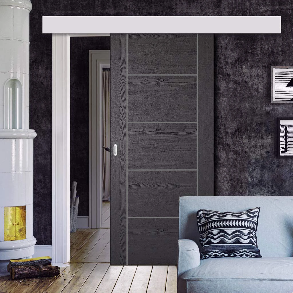 Single Sliding Door & Wall Track - Laminate Vancouver Black Door - Prefinished 1 Single Sliding Door & Wall Track - Laminate Vancouver Black Door - Prefinished