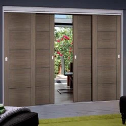 Pass-Easi Four Sliding Doors And Frame Kit - Vancouver Flush Chocolate Grey Door - Prefinished