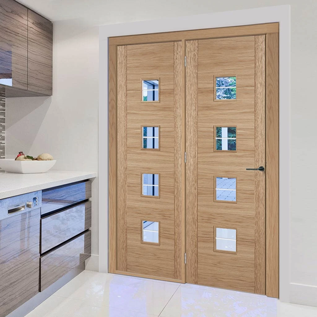 ThruEasi Room Divider - Vancouver 4 Pane Oak Diamond Lined Clear Glass Prefinished Door With Single Side 1 ThruEasi Room Divider - Vancouver 4 Pane Oak Diamond Lined Clear Glass Prefinished Door With Single Side