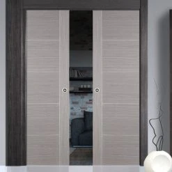 Light Grey Vancouver Double Evokit Pocket Door - Prefinished