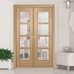 ThruEasi Room Divider - Vancouver 4 Pane Oak Clear Glass Prefinished Door With Single Side