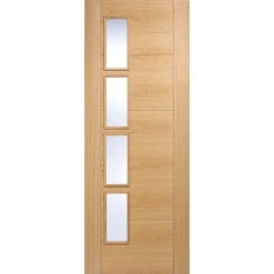 Vancouver Oak 4 Pane Internal Door Pair - Clear Glass Offset - Prefinished -LPD Door vancouver glazed door lpd main1