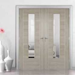 Laminate Vancouver Light Grey Internal Door Pair - Clear Glass - Prefinished