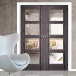 Bespoke Vancouver Ash Grey 4L Internal Door Pair - Clear Glass - Prefinished
