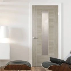 Laminate Vancouver Light Grey Internal Door - Clear Glass - Prefinished