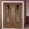 Laminate Vancouver Walnut Internal Door Pair - Clear Glass - Prefinished