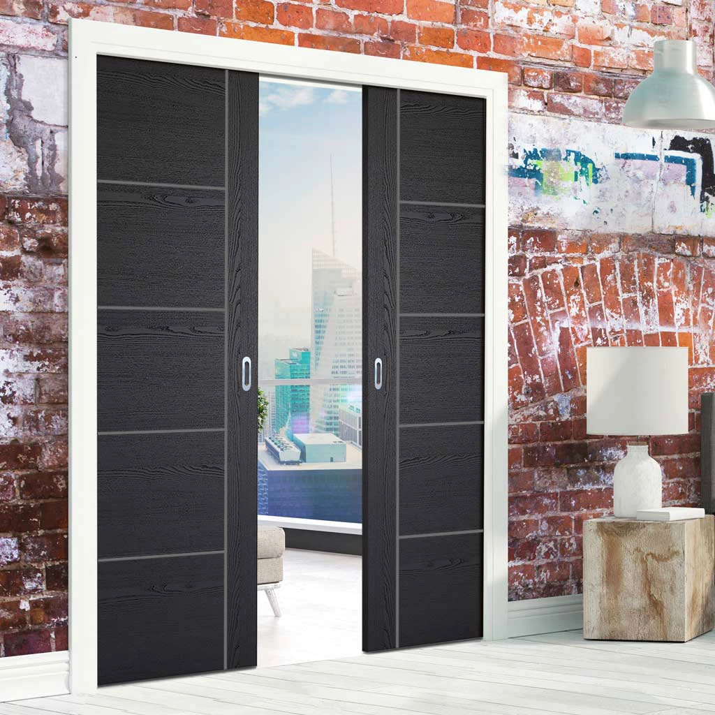 Laminate Vancouver Black Double Evokit Pocket Doors - Prefinished 1 Laminate Vancouver Black Double Evokit Pocket Doors - Prefinished