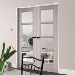 Bespoke Light Grey Vancouver Internal Door Pair - Clear Glass - Prefinished