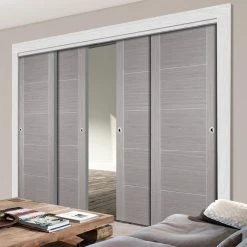 Pass-Easi Four Sliding Doors And Frame Kit - Vancouver Light Grey Door - Prefinished