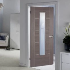 Laminate Vancouver Medium Grey Internal Door - Clear Glass - Prefinished