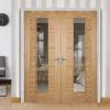 Vancouver Long Light Oak Internal Door Pair - Clear Glass - Prefinished