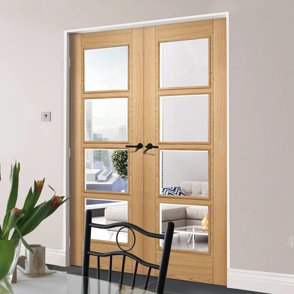 Bespoke Vancouver Oak 4L Internal Door Pair - Clear Glass - Prefinished 1 Bespoke Vancouver Oak 4L Internal Door Pair - Clear Glass - Prefinished